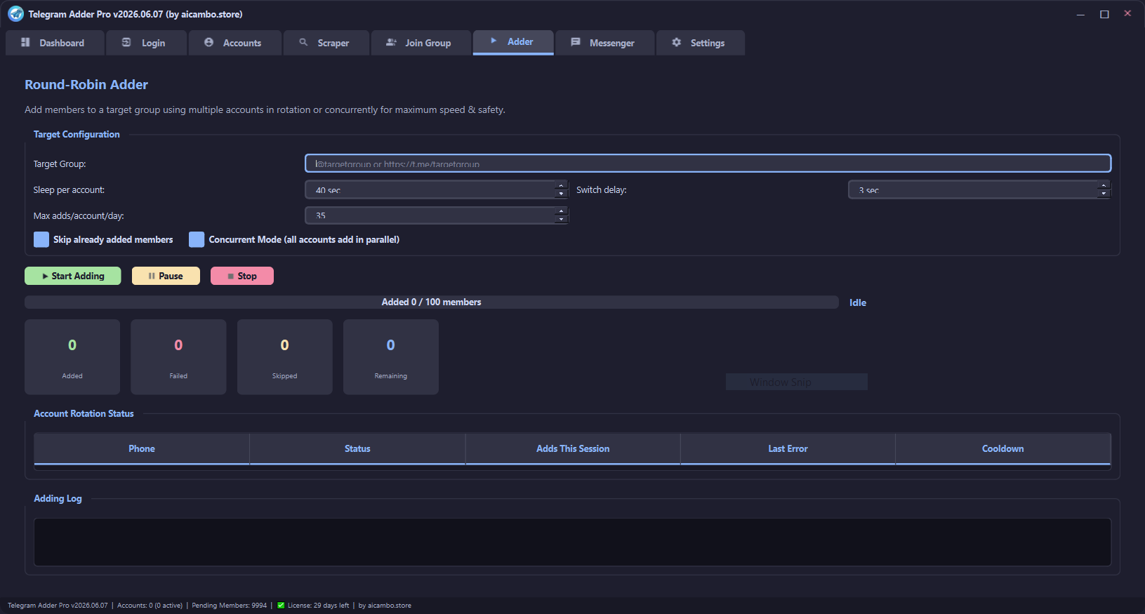 Telegram Adder Pro App Interface